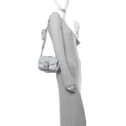 Prada Nappa Re-Nylon Double Pocket Buckle Shoulder Bag Fiordaliso 2 of 17