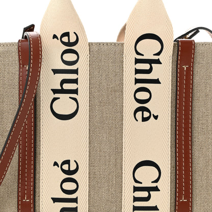 Chloe Cotton Calfskin Small Woody Ribbon Tote With Strap White Brown 8 of 10