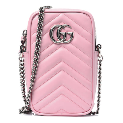 Gucci Calfskin Matelasse Mini GG Marmont Crossbody Bag Wild Rose 1 of 12