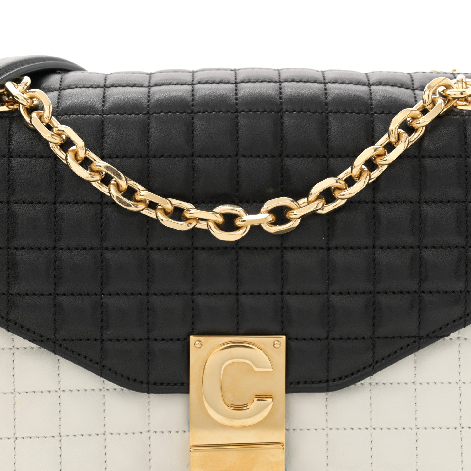 Celine Calfskin Quilted Medium C Bag Black White 8 of 15