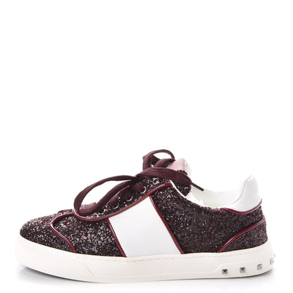 Valentino Garavani Calfskin Glitter Womens Flycrew Sneakers 35.5 Rubino Bianco 1 of 9