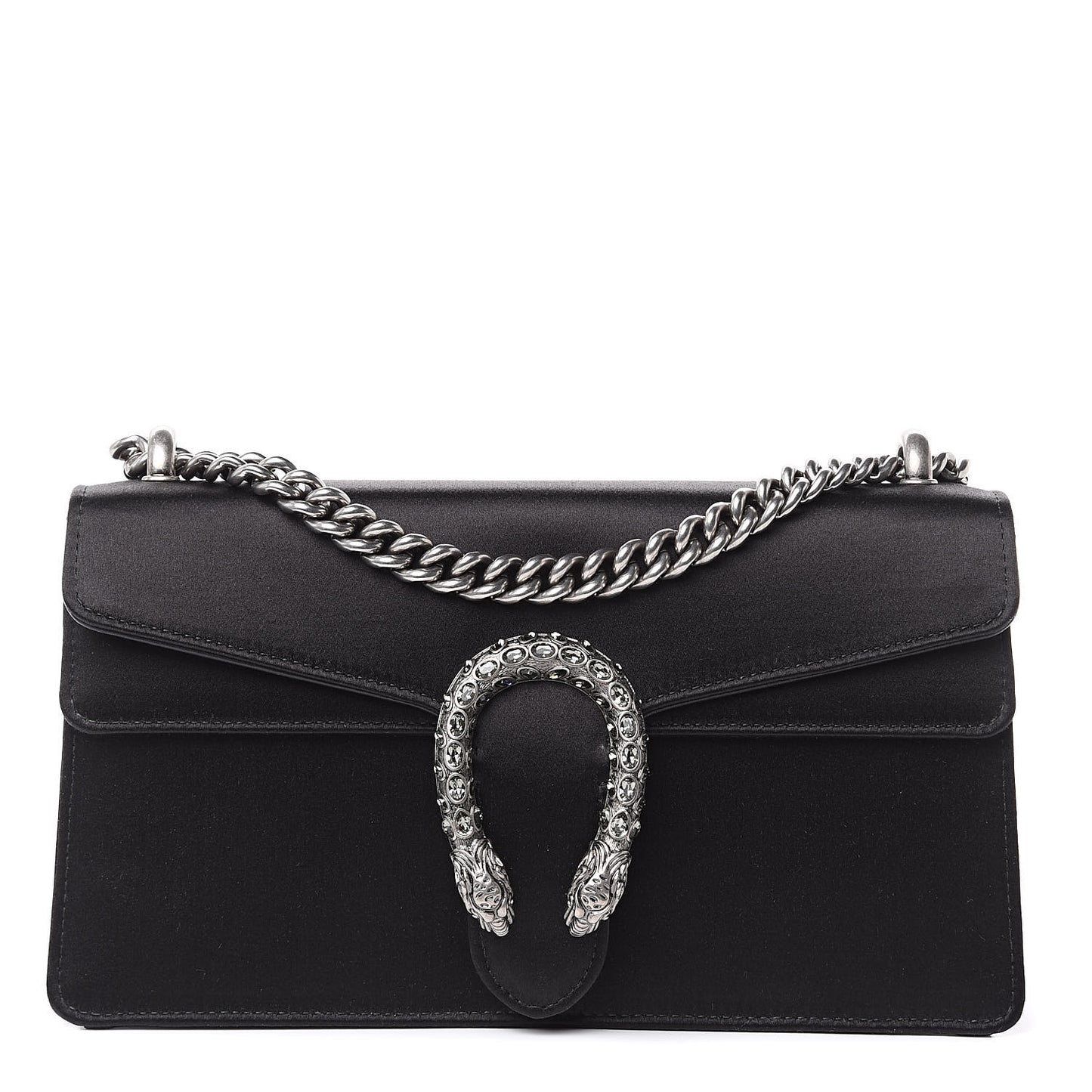 Satin Silk Crystal Small Dionysus Shoulder Bag Black Black Diamond