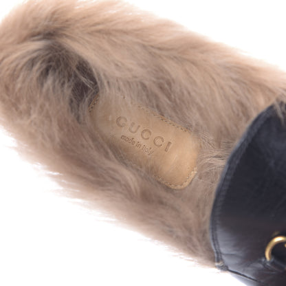 Gucci Malaga Kid Fur Womens Jordaan Loafers 41 Black Natural 10 of 12