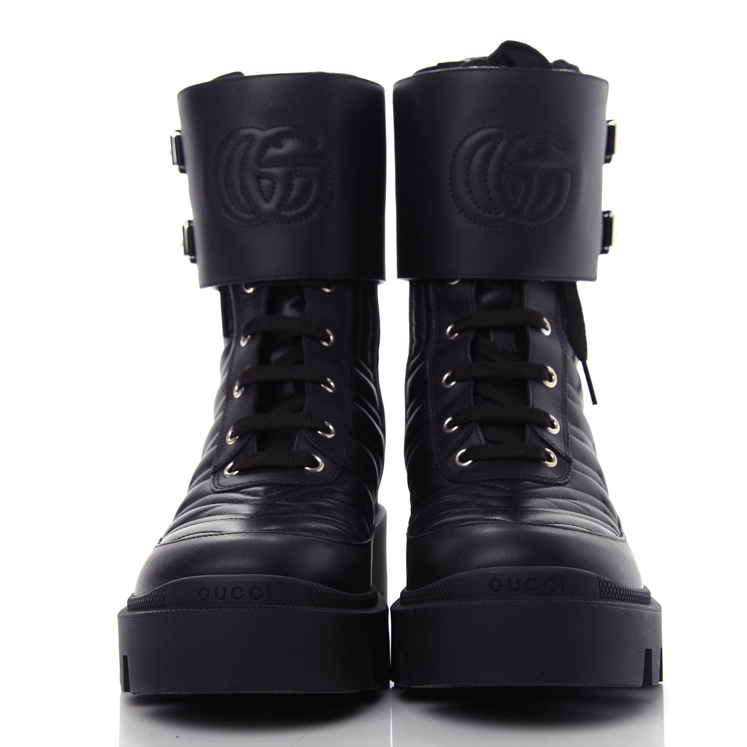 Gucci Nappa Frances GG Matelasse Platform Combat Boots 37 Black 2 of 11