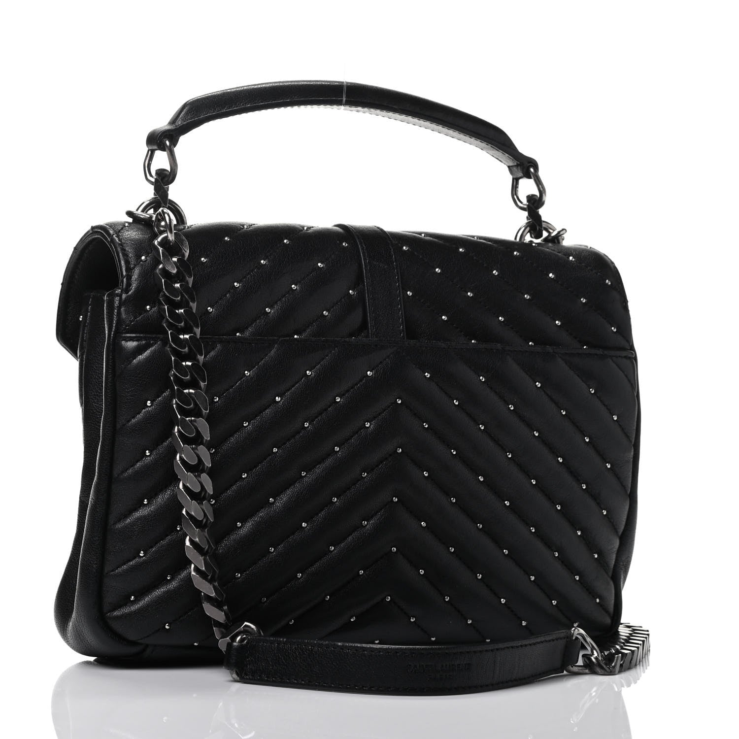 Saint Laurent Lambskin Matelasse Chevron Studded Monogram Medium College Bag Black 2 of 4