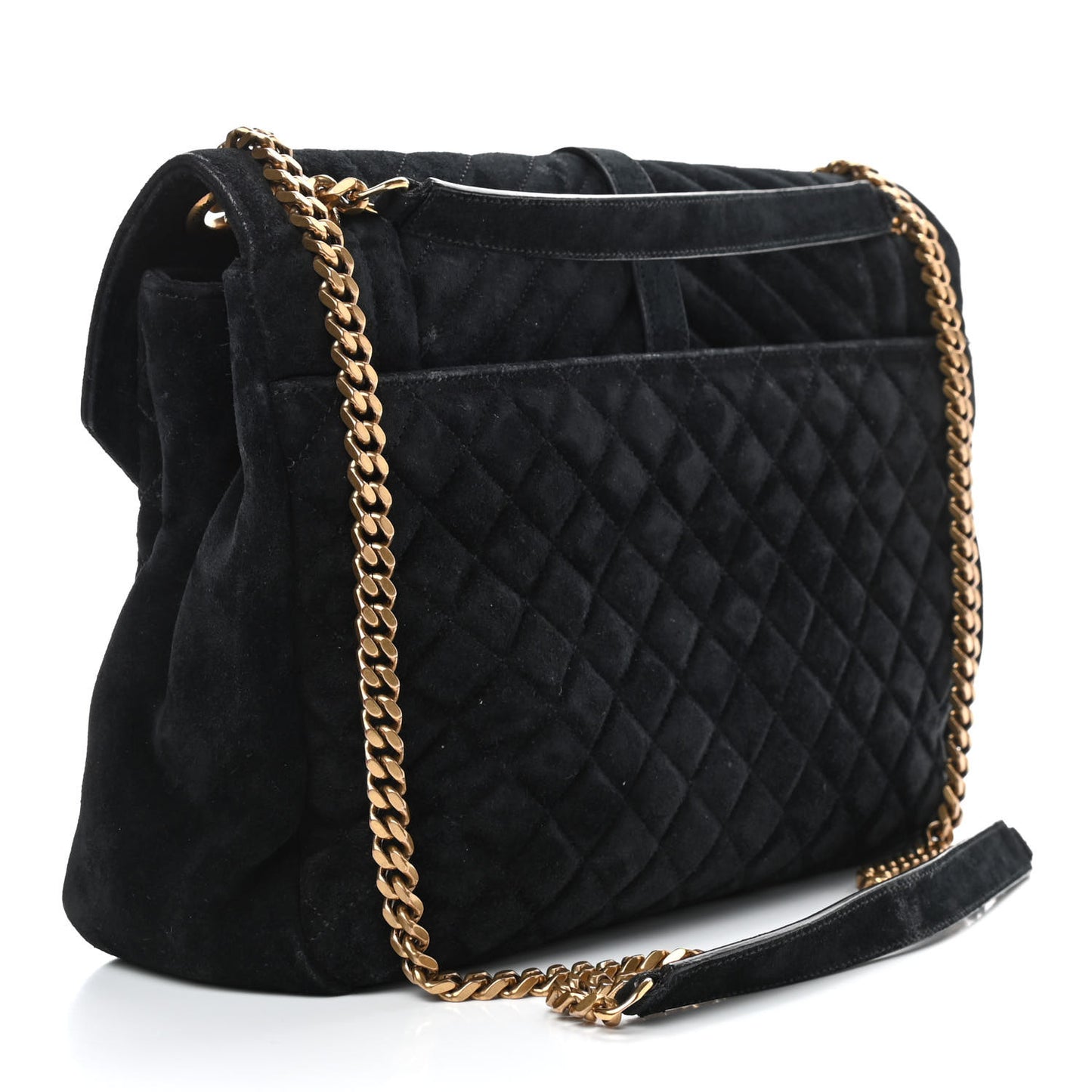Suede Mixed Matelasse Tri-Quilt Large Monogram Envelope Satchel Black