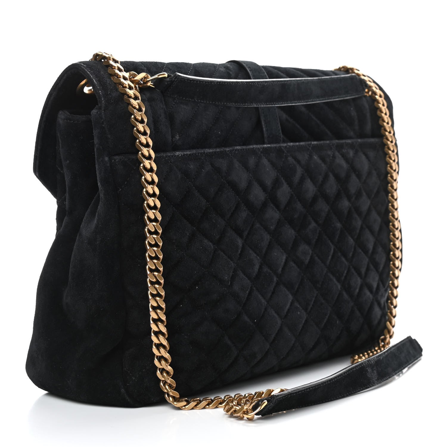 Saint Laurent Suede Mixed Matelasse Tri-Quilt Large Monogram Envelope Satchel Black 3 of 9