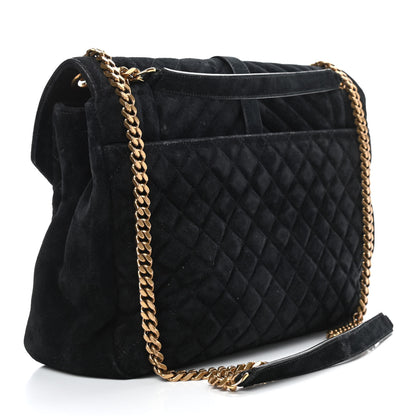 Saint Laurent Suede Mixed Matelasse Tri-Quilt Large Monogram Envelope Satchel Black 3 of 9