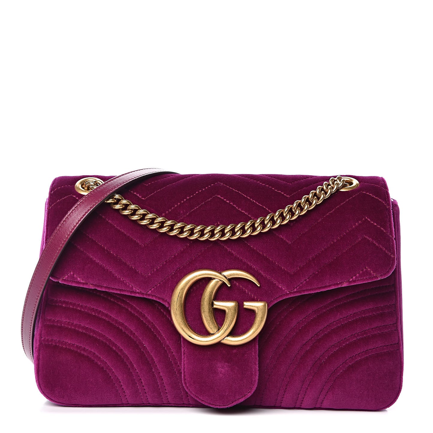 Velvet Matelasse Medium GG Marmont Shoulder Bag Fuchsia Violet Cyclamen