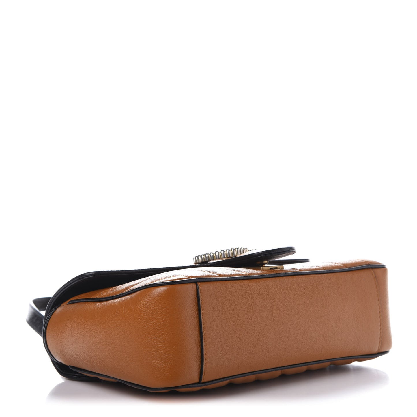 Vintage Effect Calfskin Matelasse Diagonal Small Torchon GG Marmont Shoulder Bag Cognac Black
