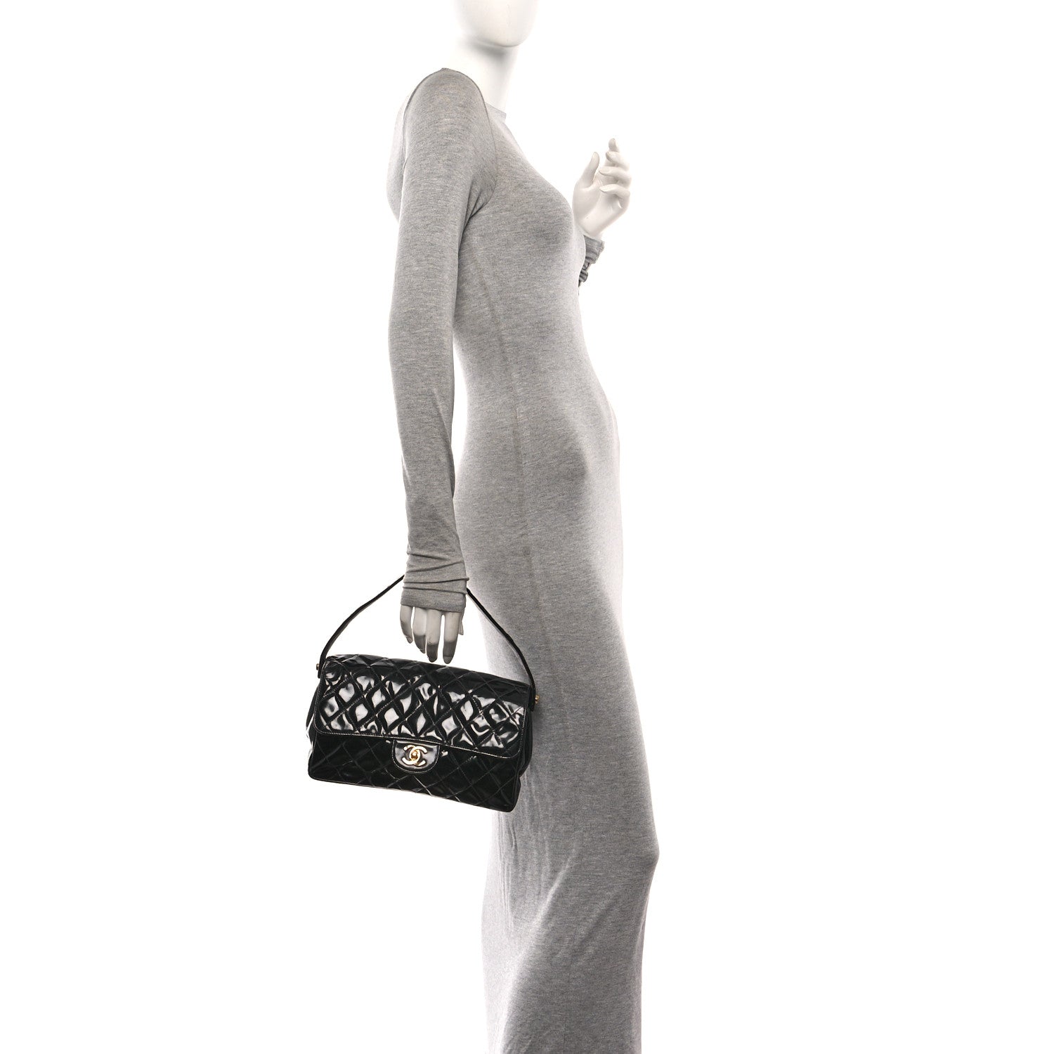 Chanel Patent Quilted Double Sided Shoulder Flap Bag Black 2 of 13