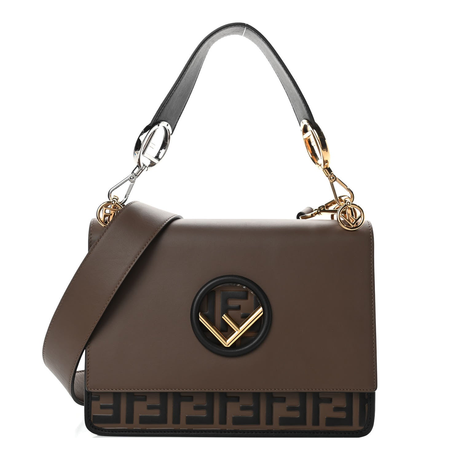 Fendi Vitello Century F is Fendi Bi-Color FF 1974 Embossed Kan I Shoulder Bag Maya Black 1 of 4