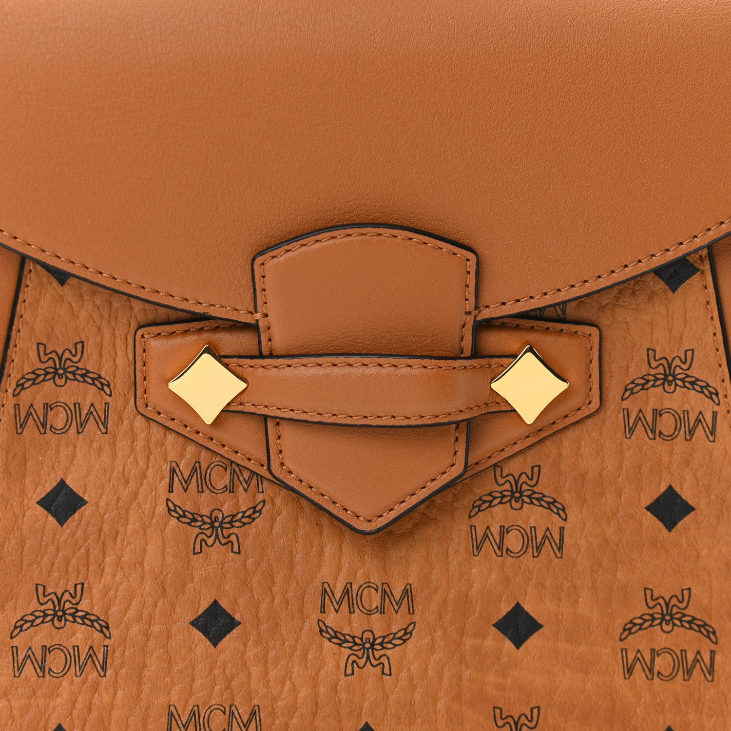 MCM Calfskin Essential Visetos Small Backpack Cognac 8 of 11