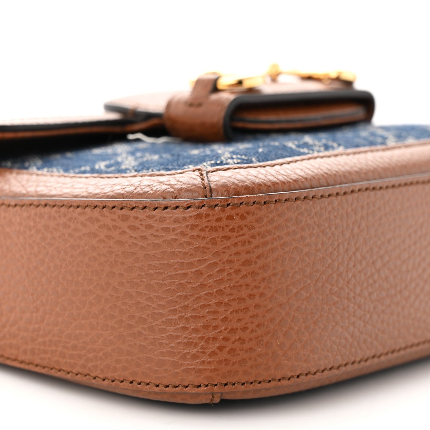 New Denim GG Monogram Dollar Calfskin Web Mini Horsebit 1955 Shoulder Bag Blue Tea Cuir Epilog