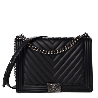 Chanel Calfskin Chevron Quilted Large Boy Flap Black 1 of 12
