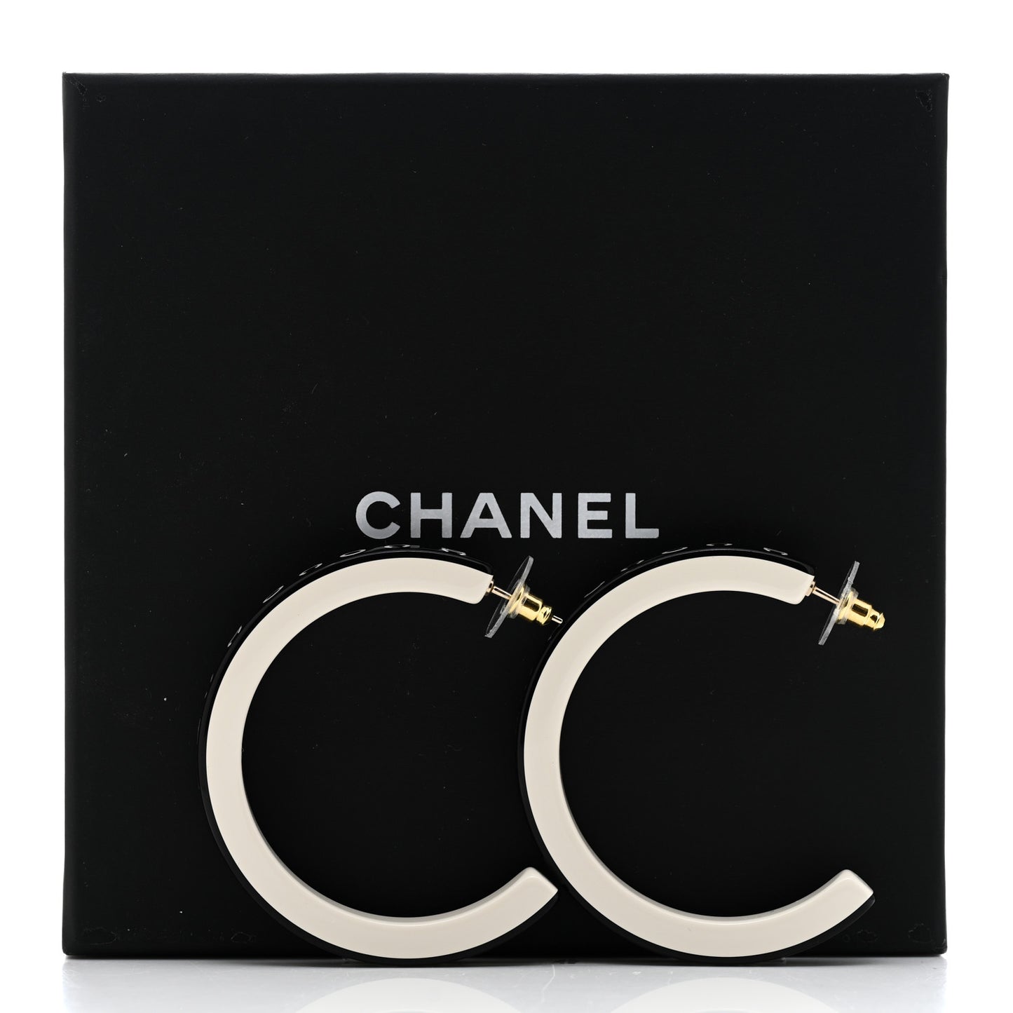 Resin Logo Hoop Earrings Black White