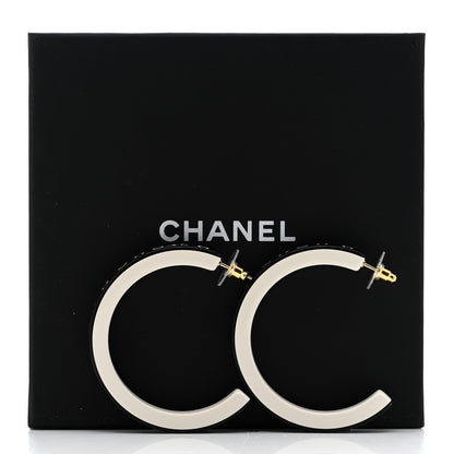 Chanel Resin Logo Hoop Earrings Black White 5 of 5