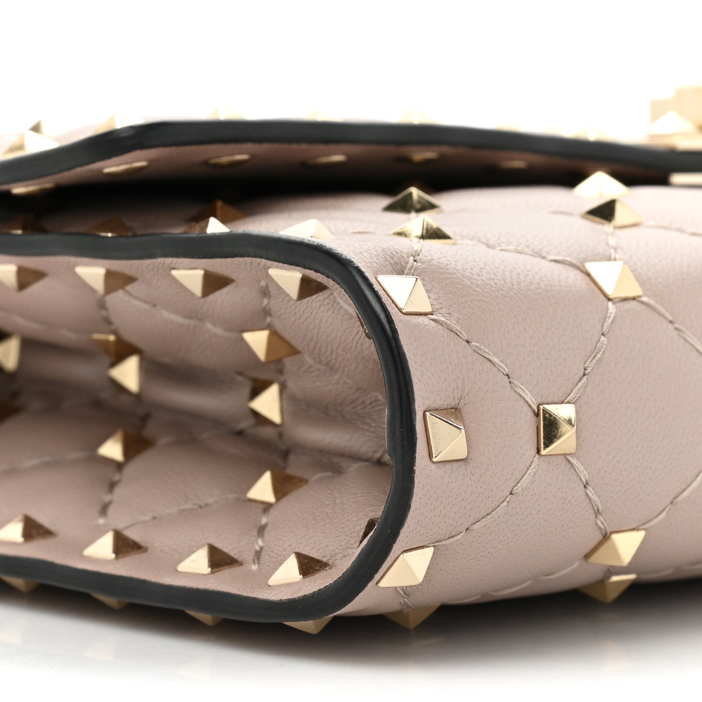 Lambskin Rockstud Spike Wallet on Chain Poudre
