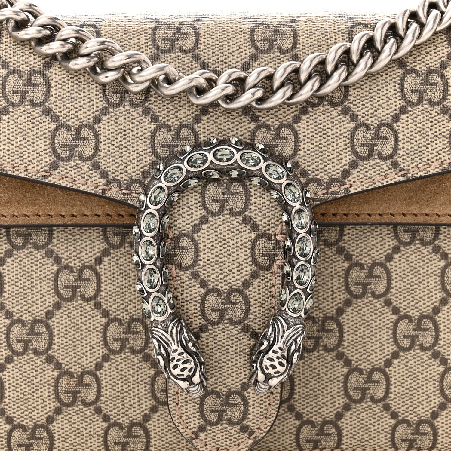 Gucci GG Supreme Monogram Suede Crystal Small Dionysus Shoulder Bag Beige Ebony Taupe 8 of 11