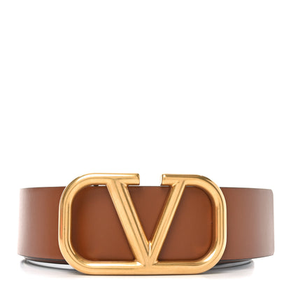 Valentino Garavani Glossy Calfskin VLogo Reversible 40mm Belt 80 32 Saddle Brown Black 1 of 5