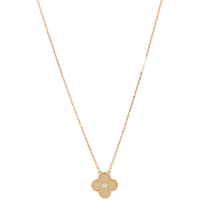 Van Cleef & Arpels 18K Yellow Gold Diamond Yellow Mother of Pearl Vintage Alhambra Pendant Necklace 1 of 6