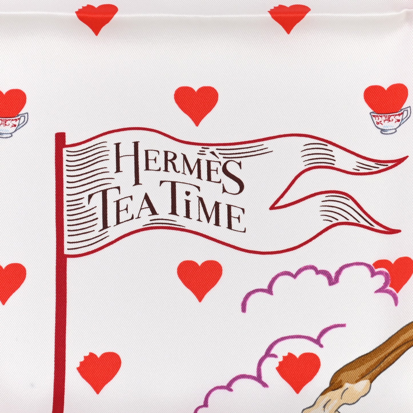 Silk Tea Time Scarf 70 White Framboise Rouge