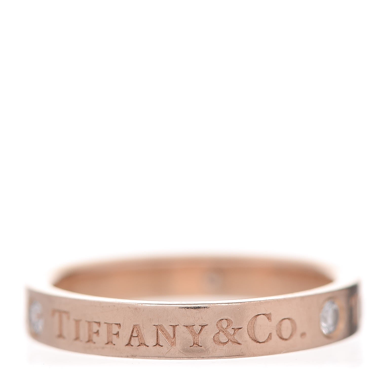 Tiffany 18K Rose Gold Diamond 3mm Logo Band Ring 48 4.5 4 of 8