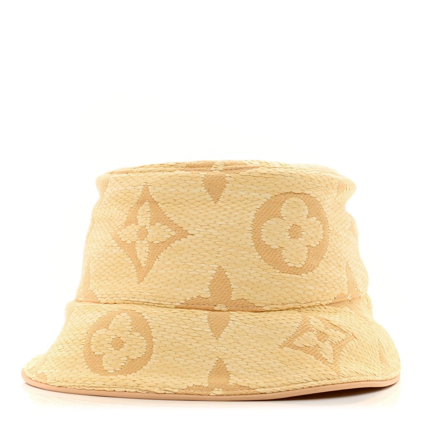 Woven Fabric Calfskin Monogram Beachview Bucket Hat Natural