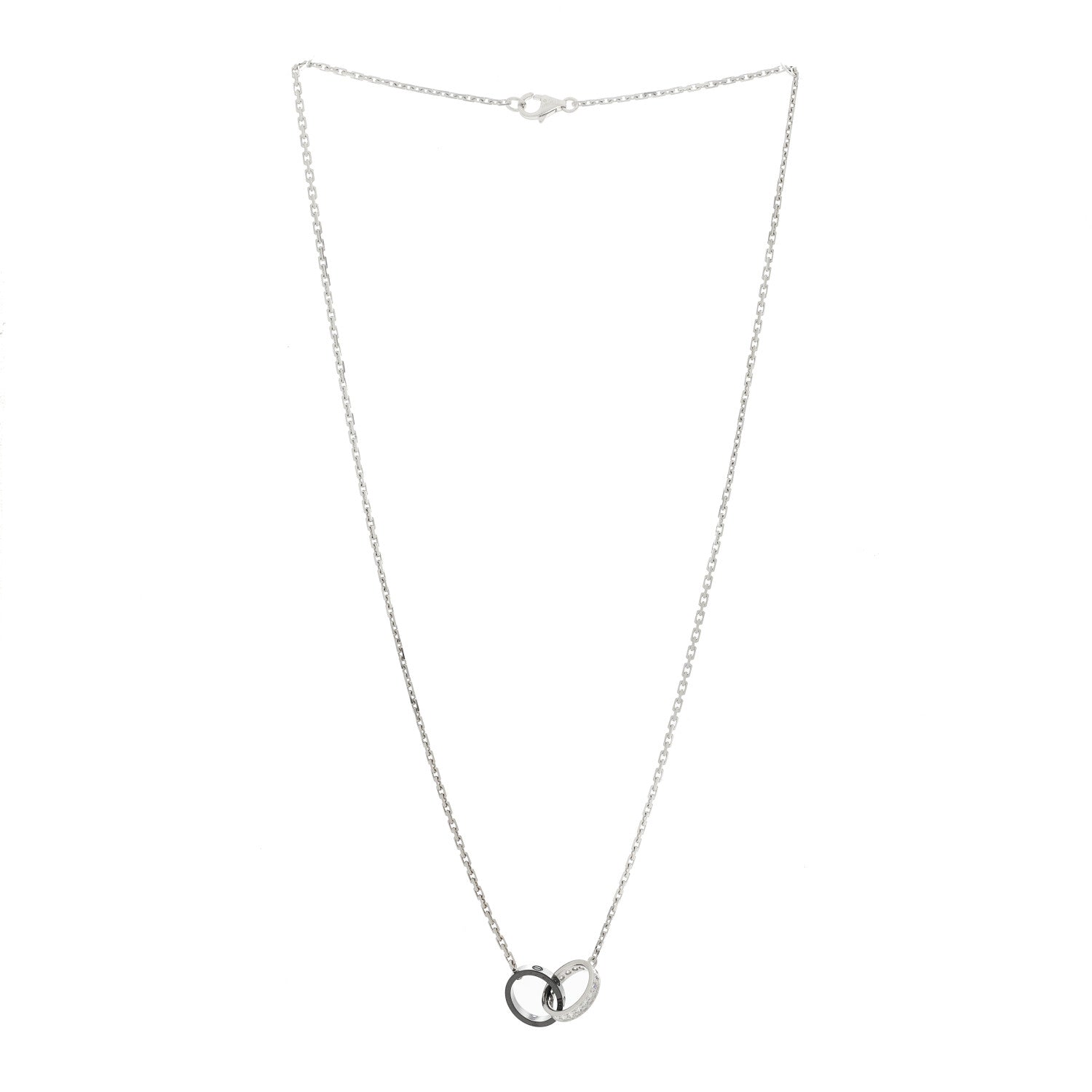 Cartier 18K White Gold Black Ceramic Diamond Interlocking LOVE Necklace 2 of 5
