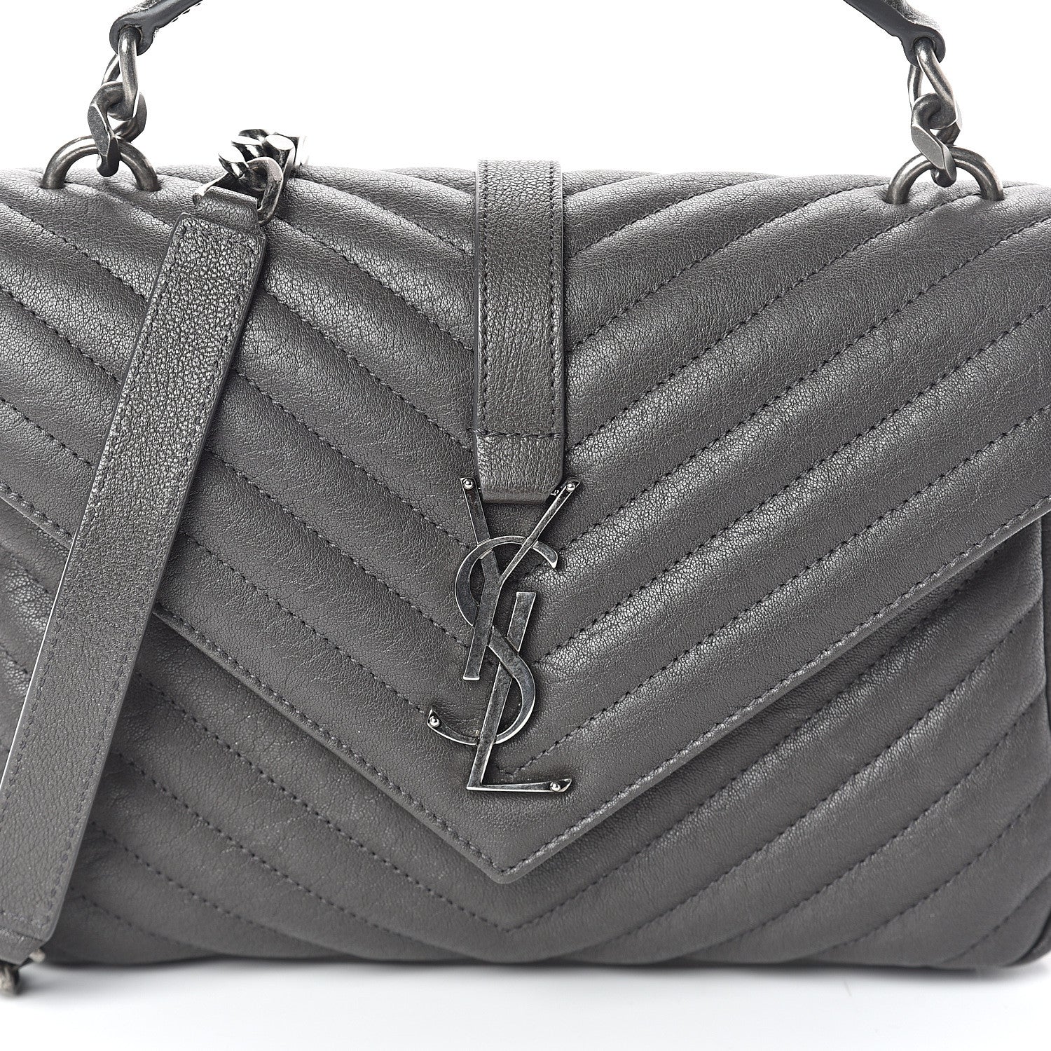 Saint Laurent Sheepskin Matelasse Chevron Monogram Medium College Bag Light Coal 7 of 9