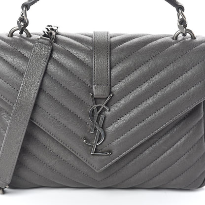 Saint Laurent Sheepskin Matelasse Chevron Monogram Medium College Bag Light Coal 7 of 9
