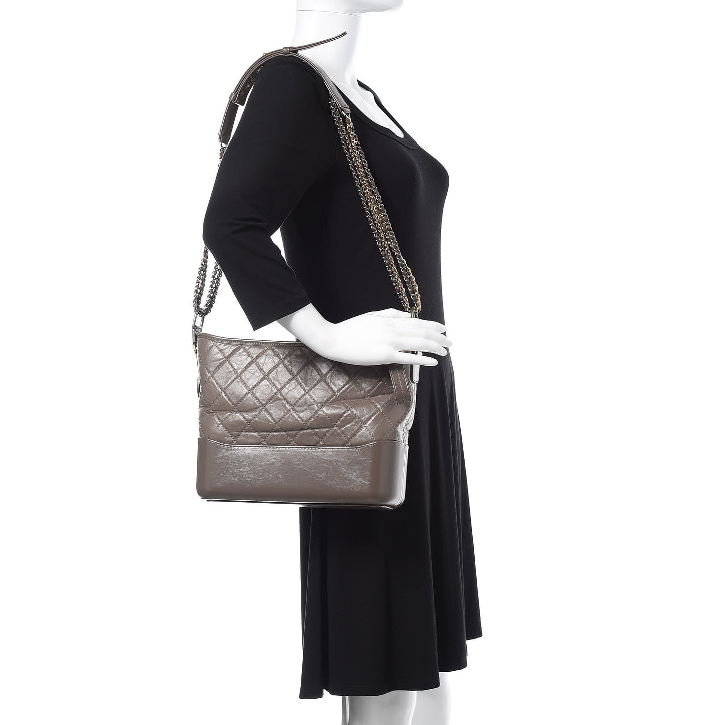 Aged Calfskin Quilted Medium Gabrielle Hobo Grey