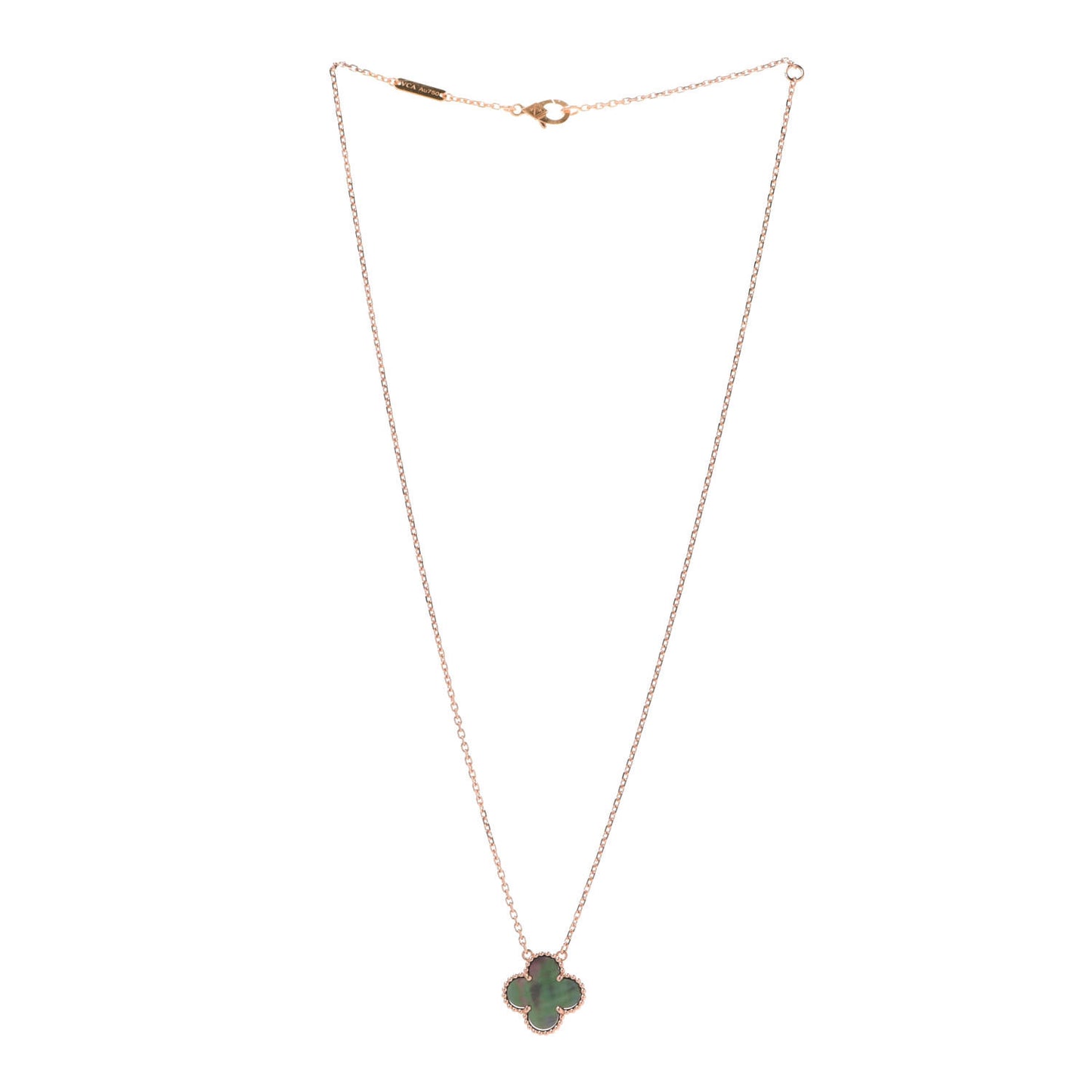 18K Rose Gold Gray Mother of Pearl Vintage Alhambra Pendant Necklace