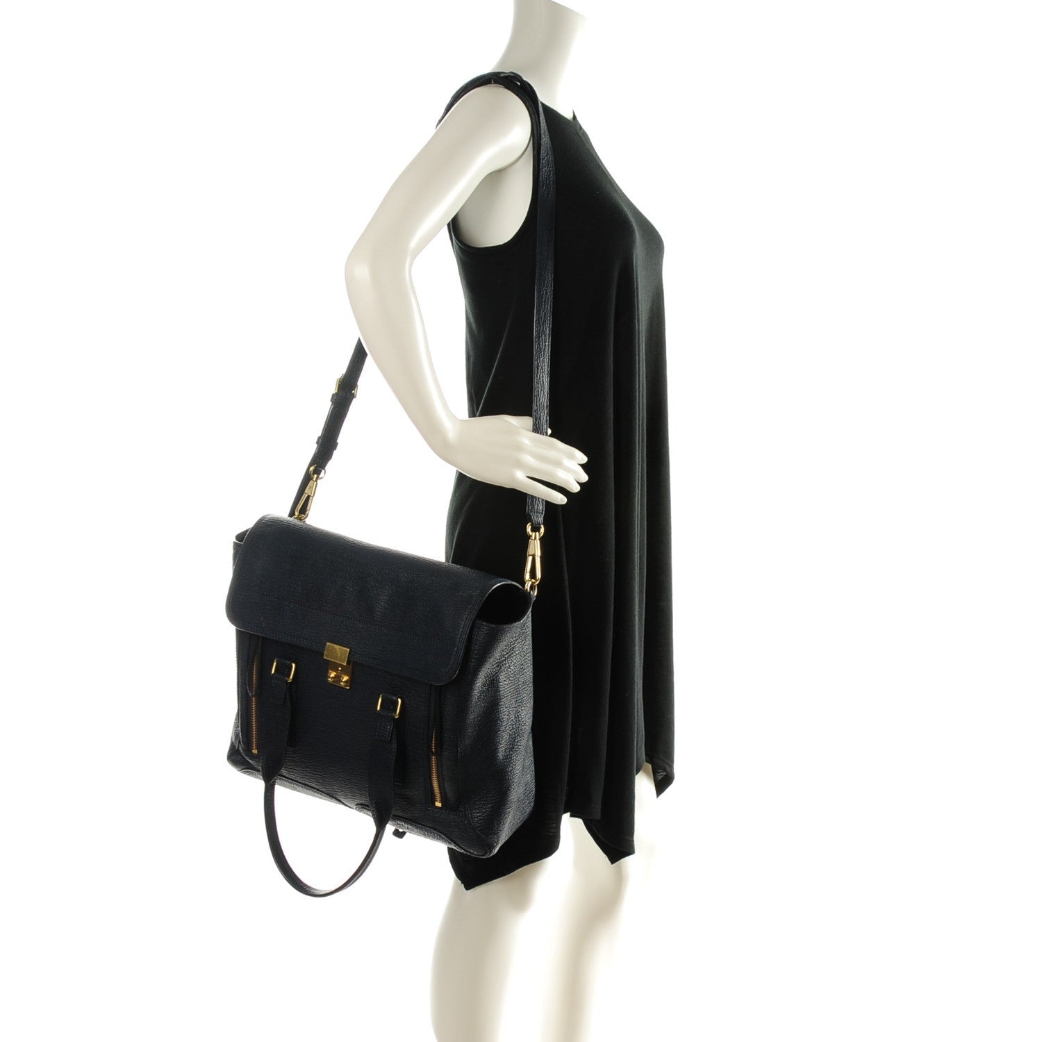 3.1 Phillip Lim 3.1 Textured Calfskin Large Pashli Satchel Ink 2 of 7