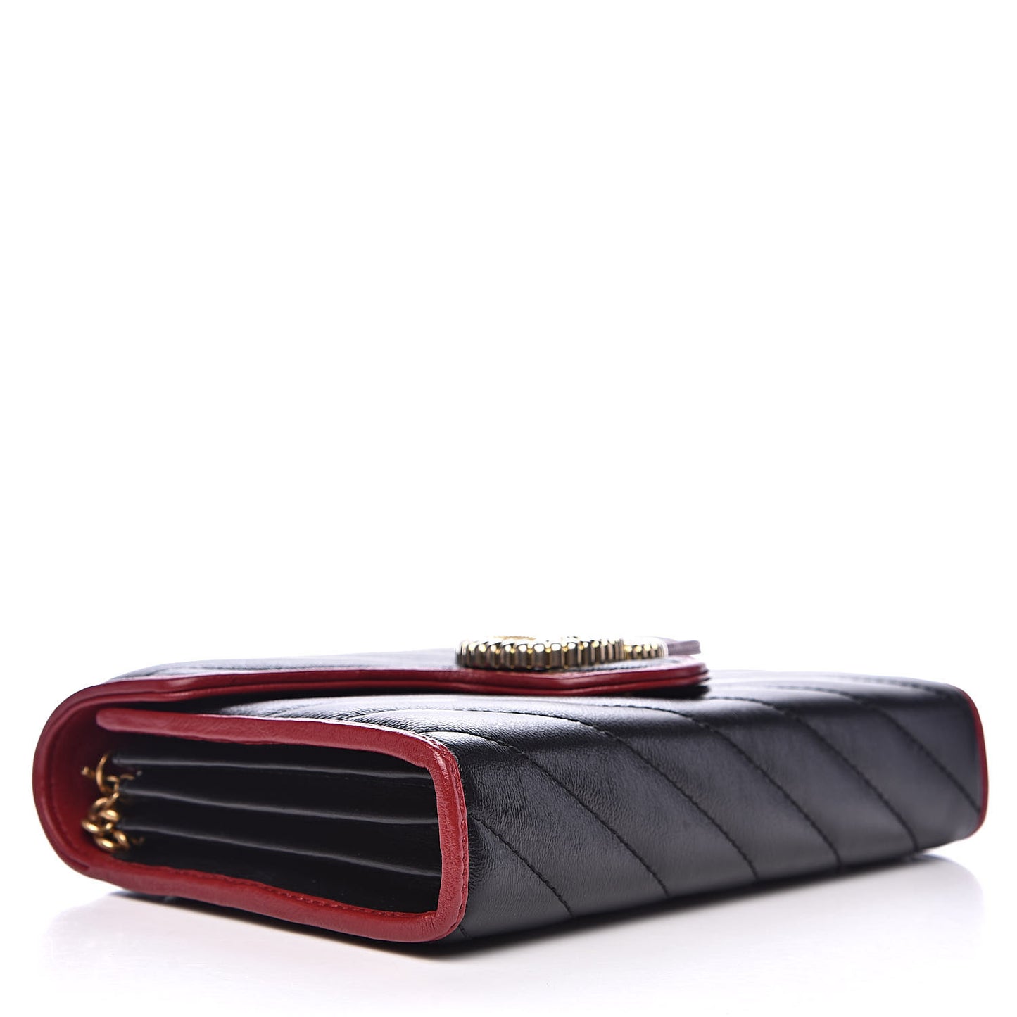 Vintage Effect Calfskin Matelasse Diagonal Torchon GG Marmont Chain Wallet Black Romantic Cherry