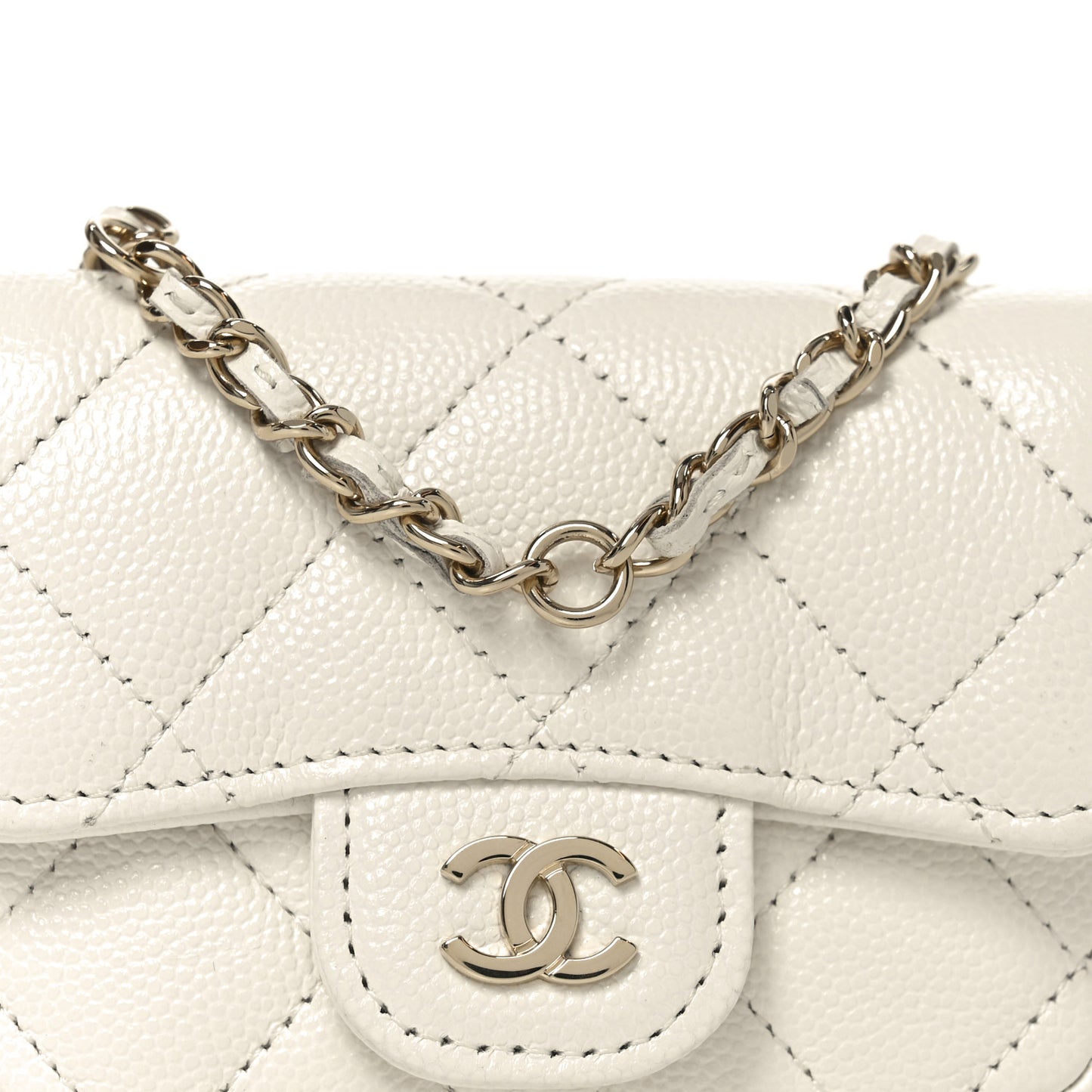 Caviar Quilted Mini Chain Belt Bag White