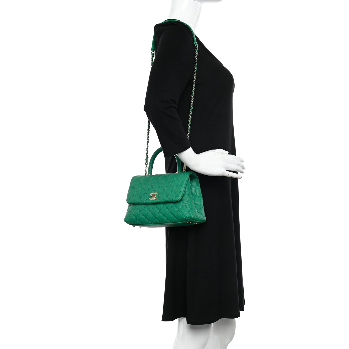 Caviar Quilted Mini Coco Handle Flap Green