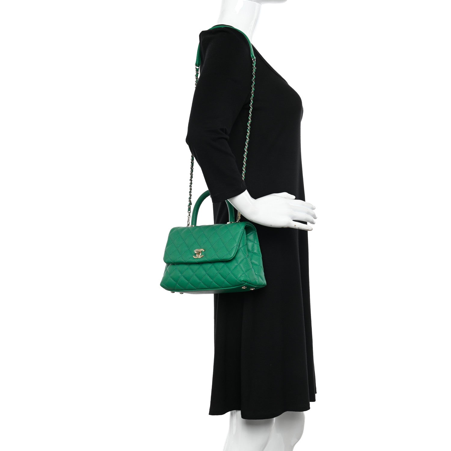 Chanel Caviar Quilted Mini Coco Handle Flap Green 2 of 10