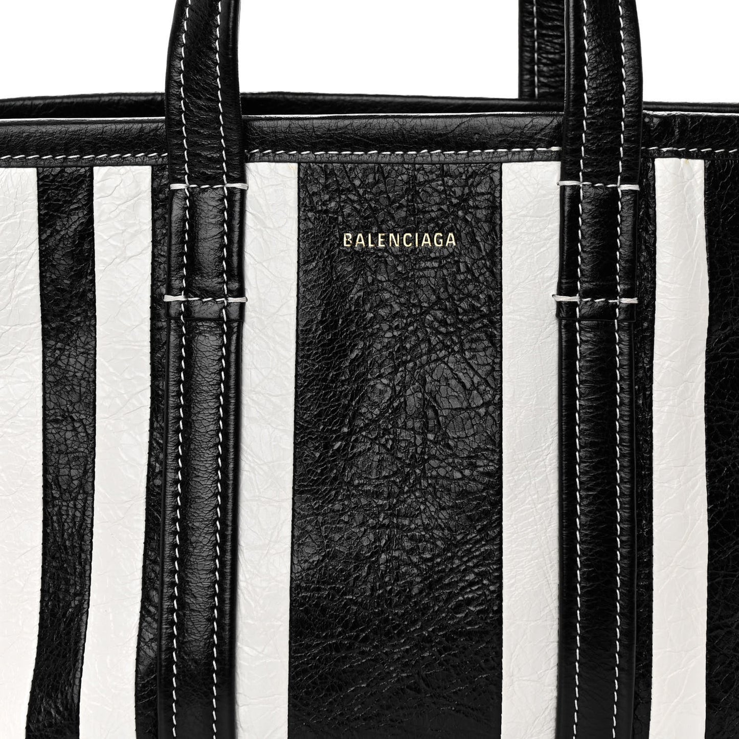 Agneau Arena Striped Patchwork Small Barbes East West Shopper Black White