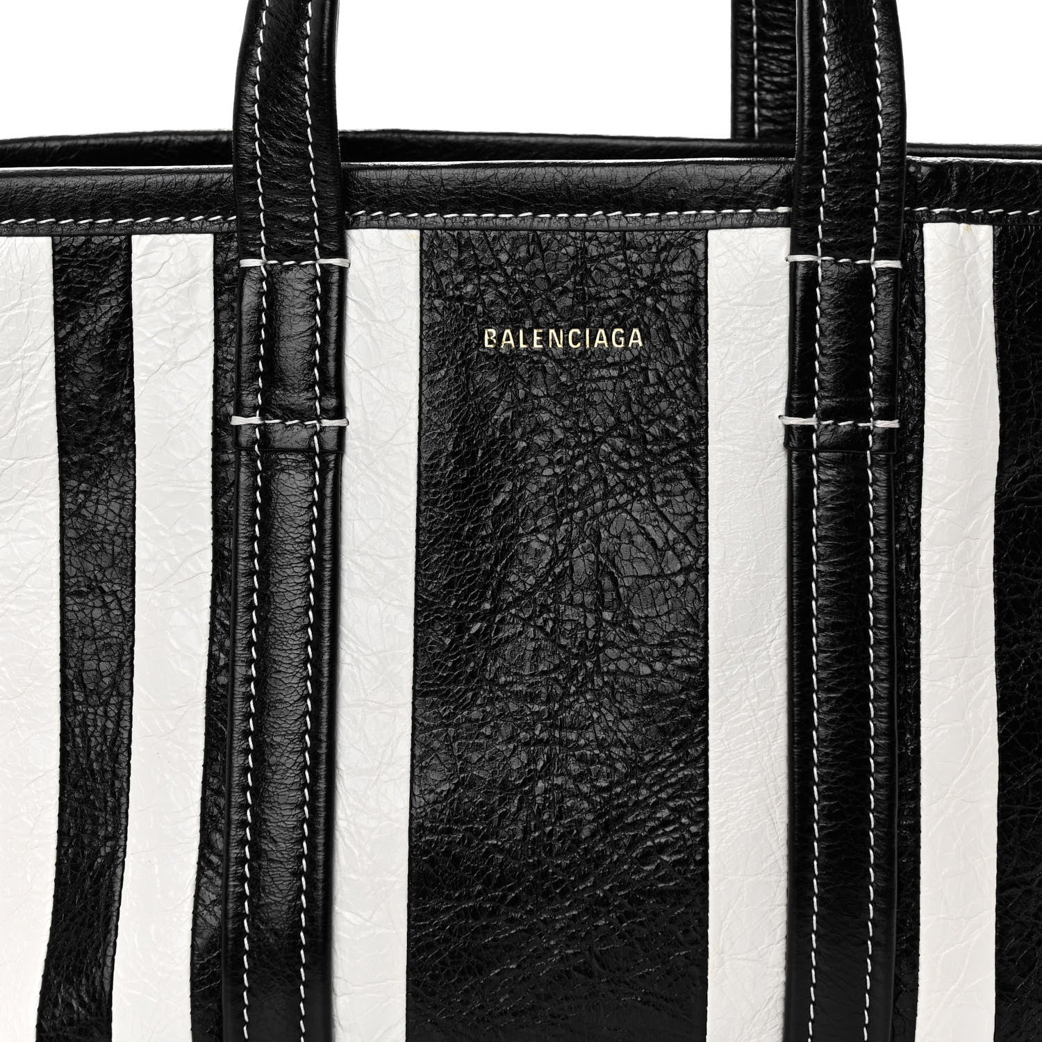 Balenciaga Agneau Arena Striped Patchwork Small Barbes East West Shopper Black White 7 of 9