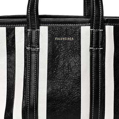 Balenciaga Agneau Arena Striped Patchwork Small Barbes East West Shopper Black White 7 of 9