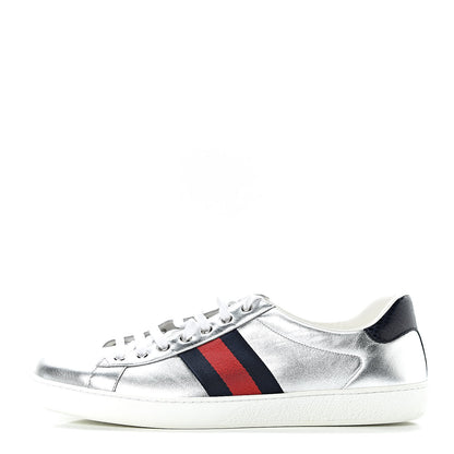 Gucci Metallic Nappa Silk Ayers Mens Ace Web Sneakers 12.5 Silver 1 of 10