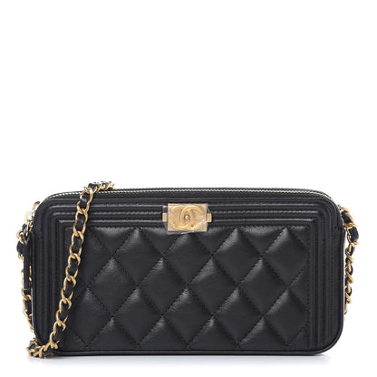 Chanel Lambskin Quilted Small Boy Clutch With Chain Black 1 of 11