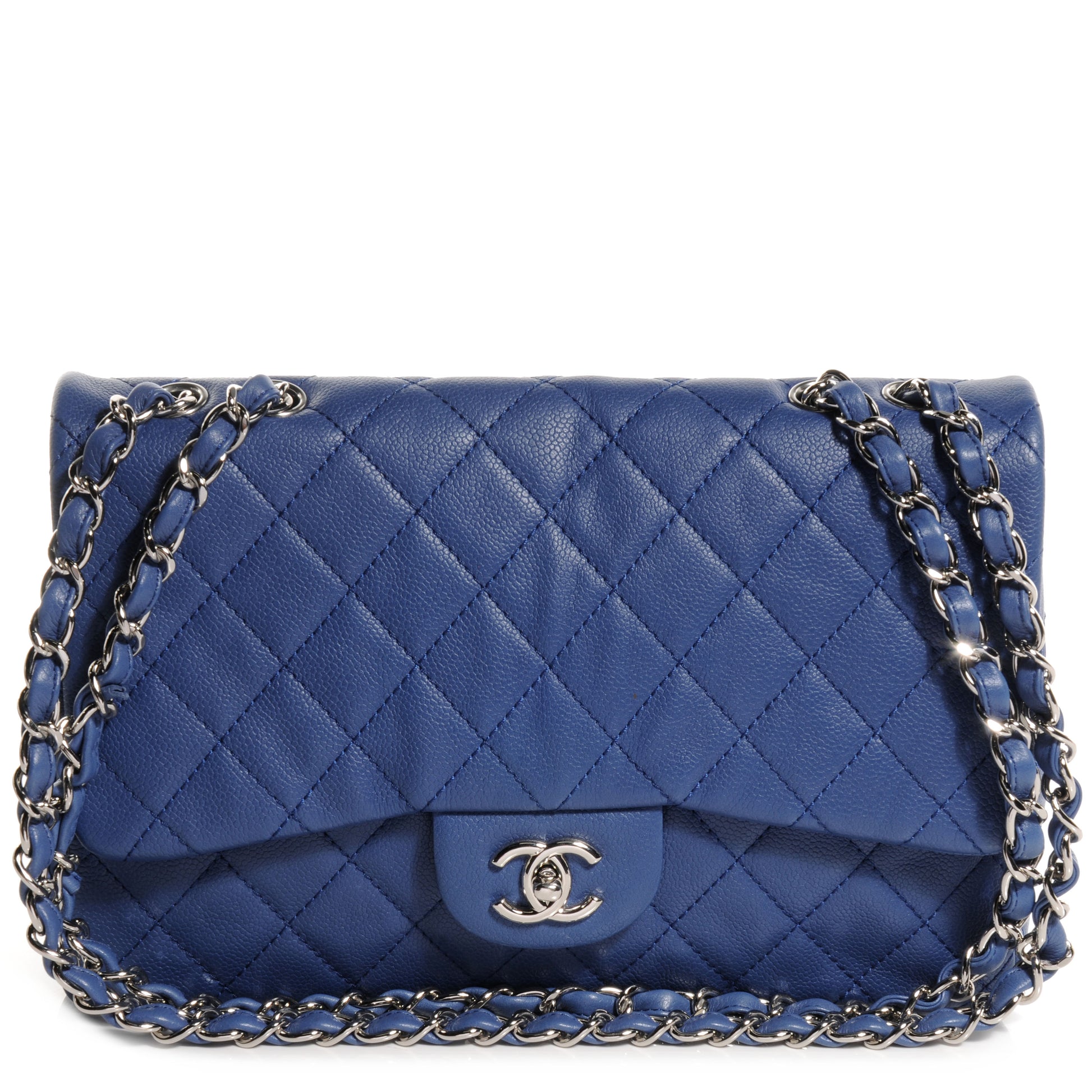 Chanel Washed Caviar Jumbo Single Flap Royal Blue 1 of 8