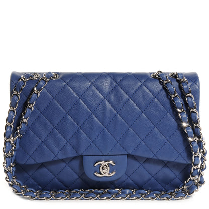 Chanel Washed Caviar Jumbo Single Flap Royal Blue 1 of 8