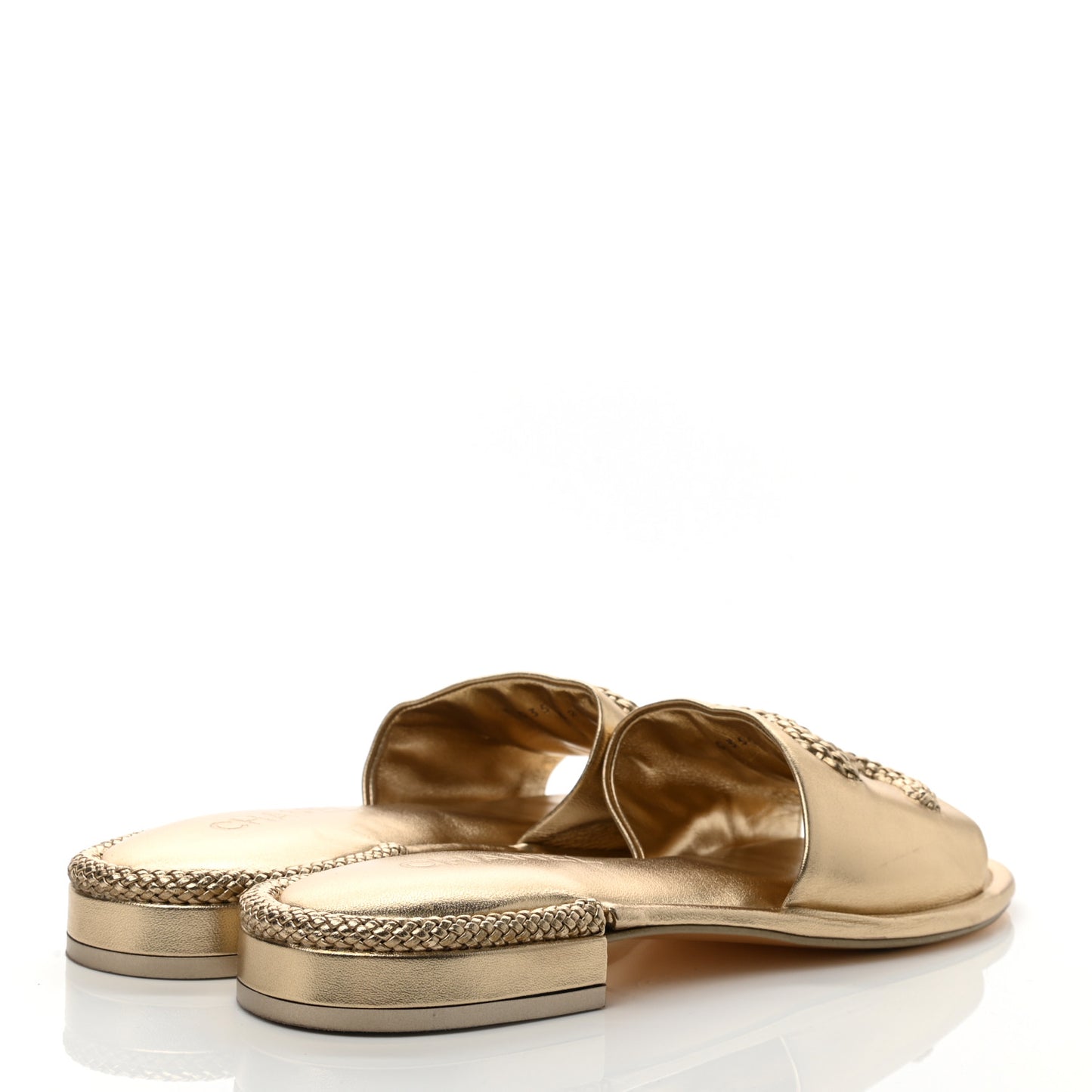 Metallic Lambskin CC Braided Mules 39 Gold