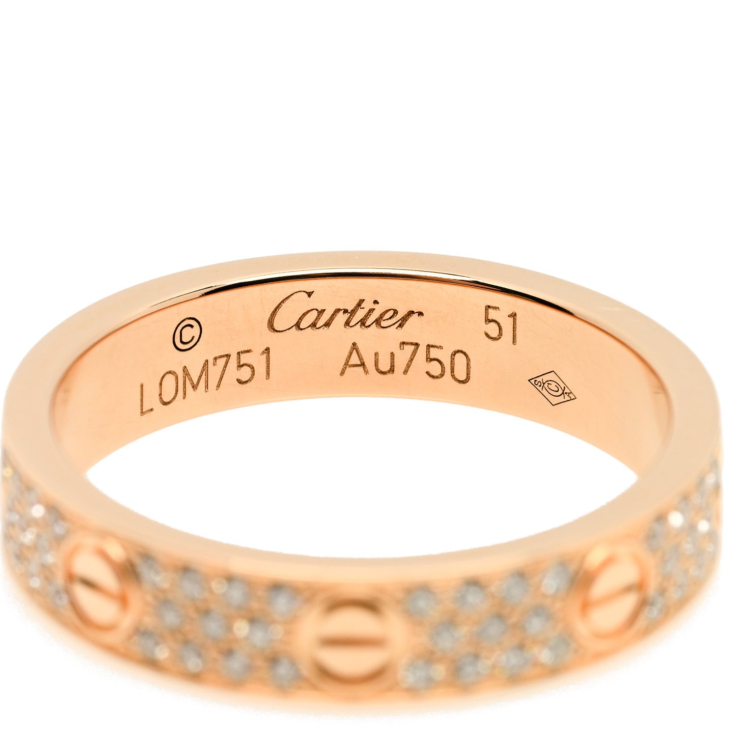 18K Pink Gold Diamond 4mm LOVE Wedding Paved Band Ring 51 5.75
