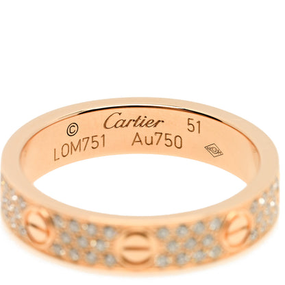 Cartier 18K Pink Gold Diamond 4mm LOVE Wedding Paved Band Ring 51 5.75 4 of 5