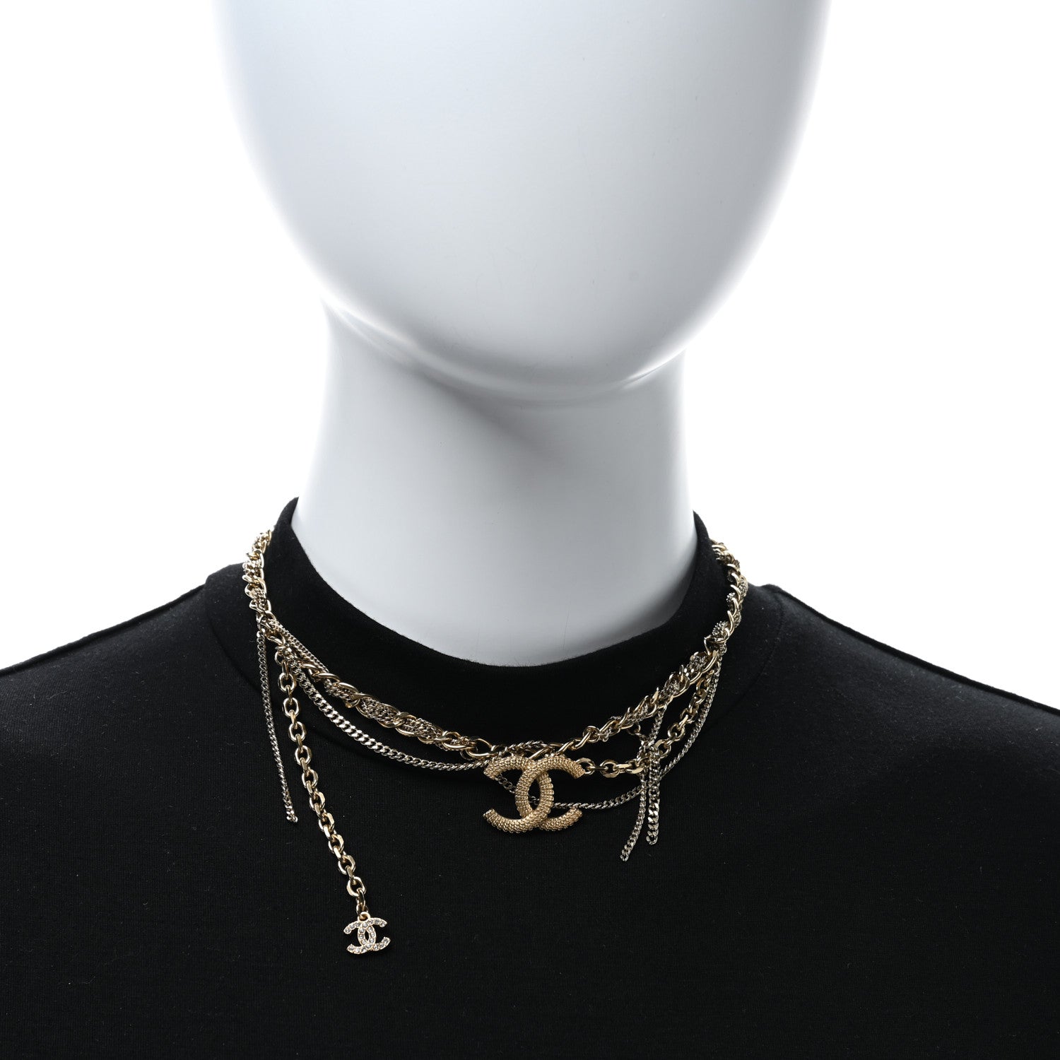 Chanel Metal Chain Link CC Multi Strand Choker Necklace Gold 2 of 5