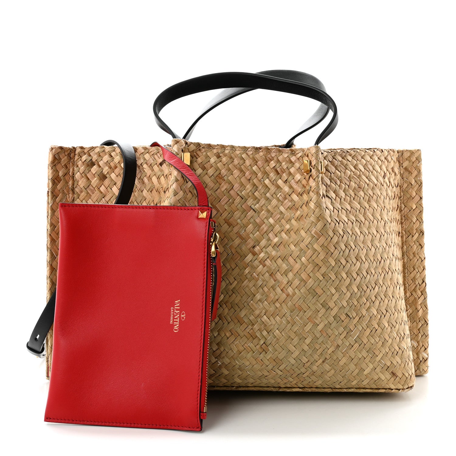 レッド　ヴァレンティノ　37 Valentino Garavani Raffia Medium Vlogo Escape Shopper Natural